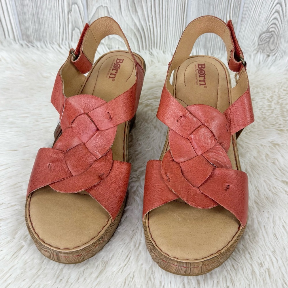 Born Women's Nina Sandals In Rust Cayenne Leather 10 Wedge NWT - Picture 3 of 10